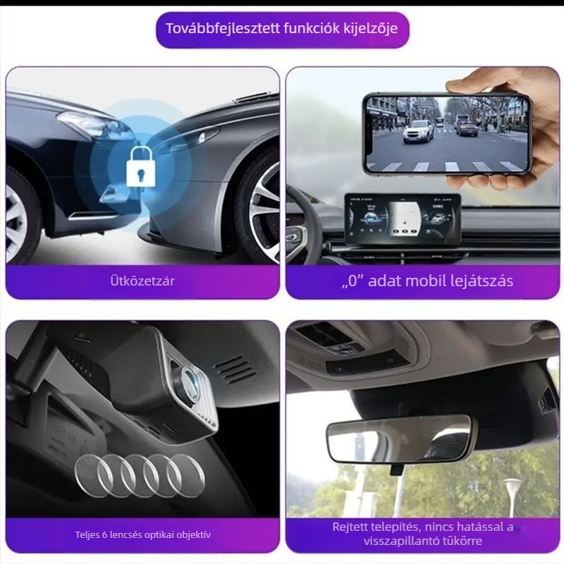 Shanhai L7 autós dash cam Wi-Fi telefonkapcsolattal, elöl és hátul felvétel, 4K dupla kamera