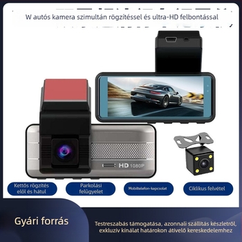 3,16 hüvelykes Wi-Fi dash cam elő- és hátoldali felvétellel, 1296P, 170° széles látószög, parkolási mód