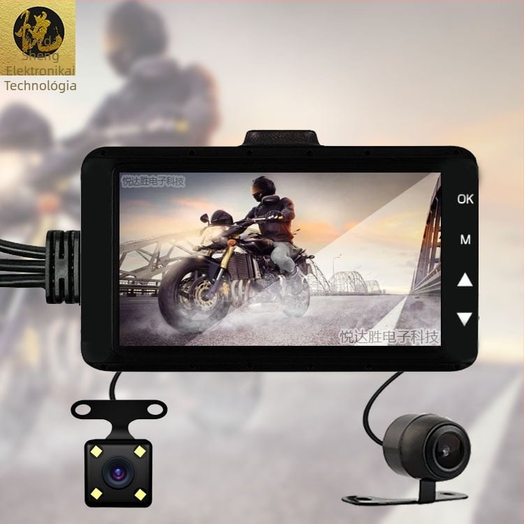 Kétlencsés motorkerékpár DVR elő- és hátsó felvétellel, 720p, 3,0 hüvelykes kijelző, 140° látószög, USB 2.0, TF-kártya