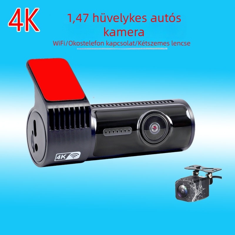 Duál objektív autós DVR WiFi-vel, 2160P elöl-hátul felvétel, 170°-os látószög, éjszakai látás