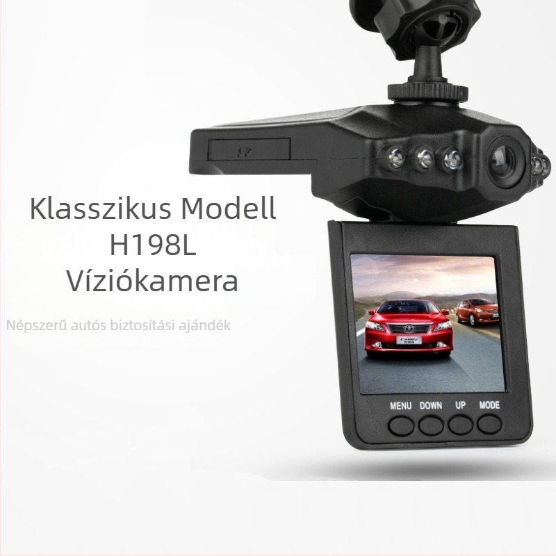 H198 autó DVR – 100° látószög, 480p, 2,4″ kijelző, ciklikus felvétel, mozgásérzékelés