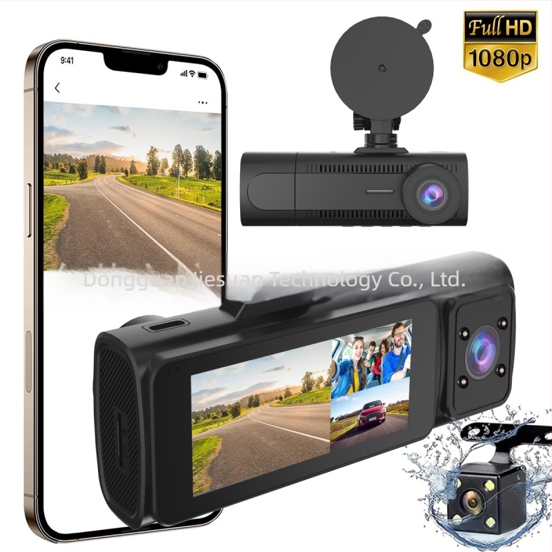 HD háromcsatornás autós DVR, 3,18 hüvelykes kijelző