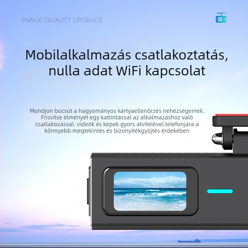 HD-s vezetési felvételi eszköz Wi‑Fi-vel, dash kamera az autó előtti üveghez, 24 órás parkolási megfigyelés