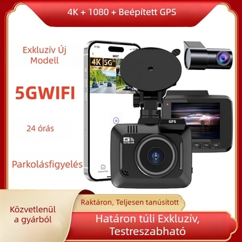 4K autós dash kamera GPS-szel és 5G Wi-Fi-vel, kettős objektív parkolás-monitorozással