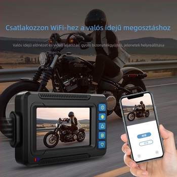 Motorkerékpár elő-/hátsó dupla dash cam, 1080p, 120° látószög, Wi-Fi, 3.0 hüvelykes kijelző