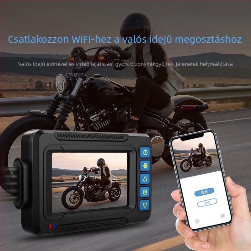 Motorkerékpár elő-/hátsó dupla dash cam, 1080p, 120° látószög, Wi-Fi, 3.0 hüvelykes kijelző