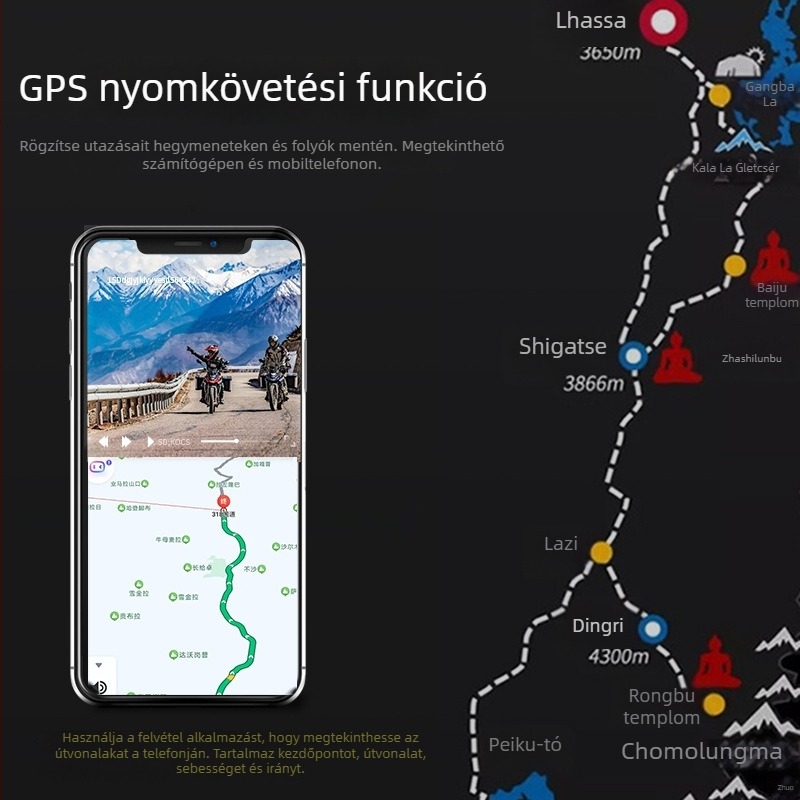 Motorkerékpár elő-/hátsó dupla dash cam, 1080p, 120° látószög, Wi-Fi, 3.0 hüvelykes kijelző