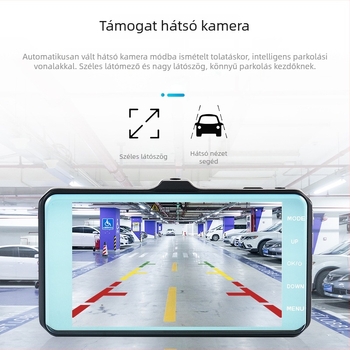 Kétlencsés dash cam érintőképernyővel; Elöl-hátul felvétel 1080p; 170°-os széles látószög; hurok felvétel; TF-kártya támogatás.