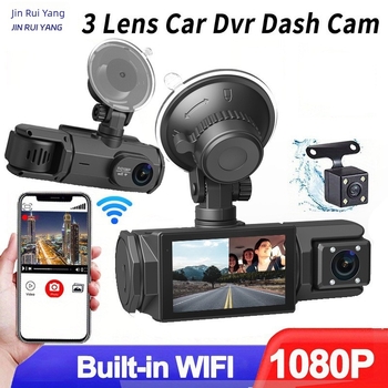 Háromlencsés autós DVR 1080P, hátsó kamera, Wi‑Fi, 2,0 hüvelykes kijelző