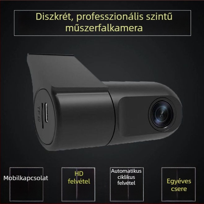 Rejtett HD autós kamera Wi‑Fi kapcsolattal a telefonhoz, 360°-os forgatható objektív, USB táplálás