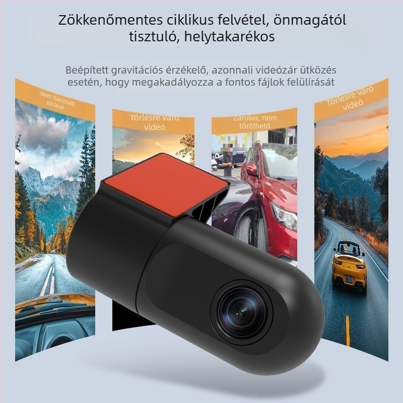 Rejtett HD autós kamera Wi‑Fi kapcsolattal a telefonhoz, 360°-os forgatható objektív, USB táplálás