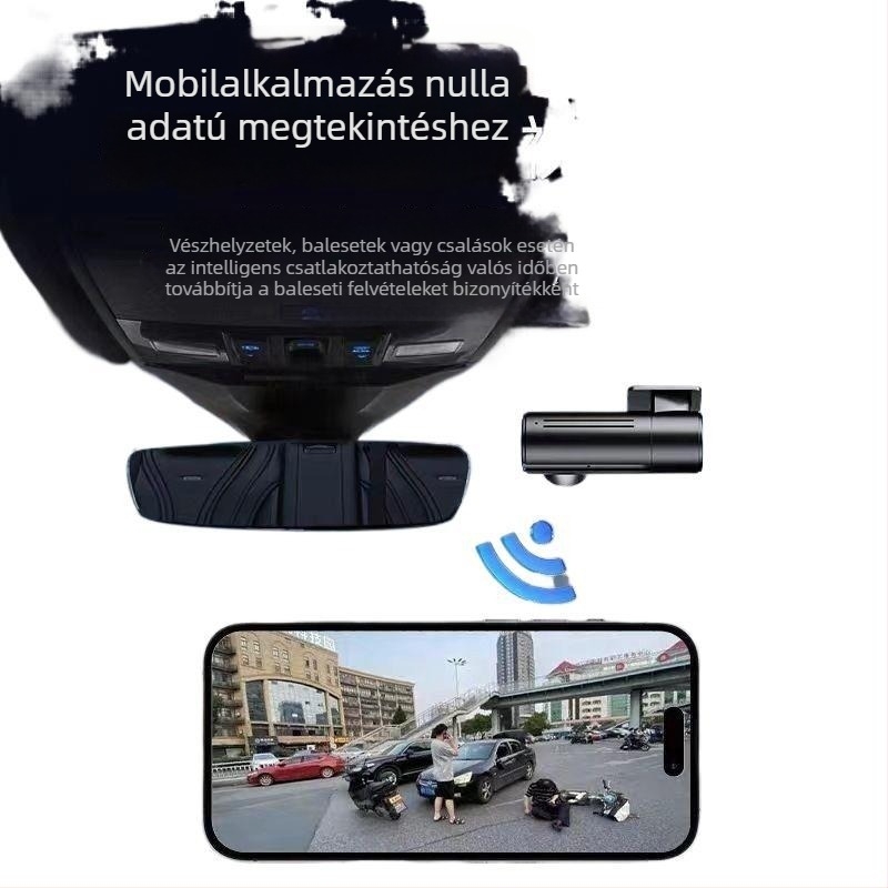 Rejtett HD autós kamera Wi‑Fi kapcsolattal a telefonhoz, 360°-os forgatható objektív, USB táplálás