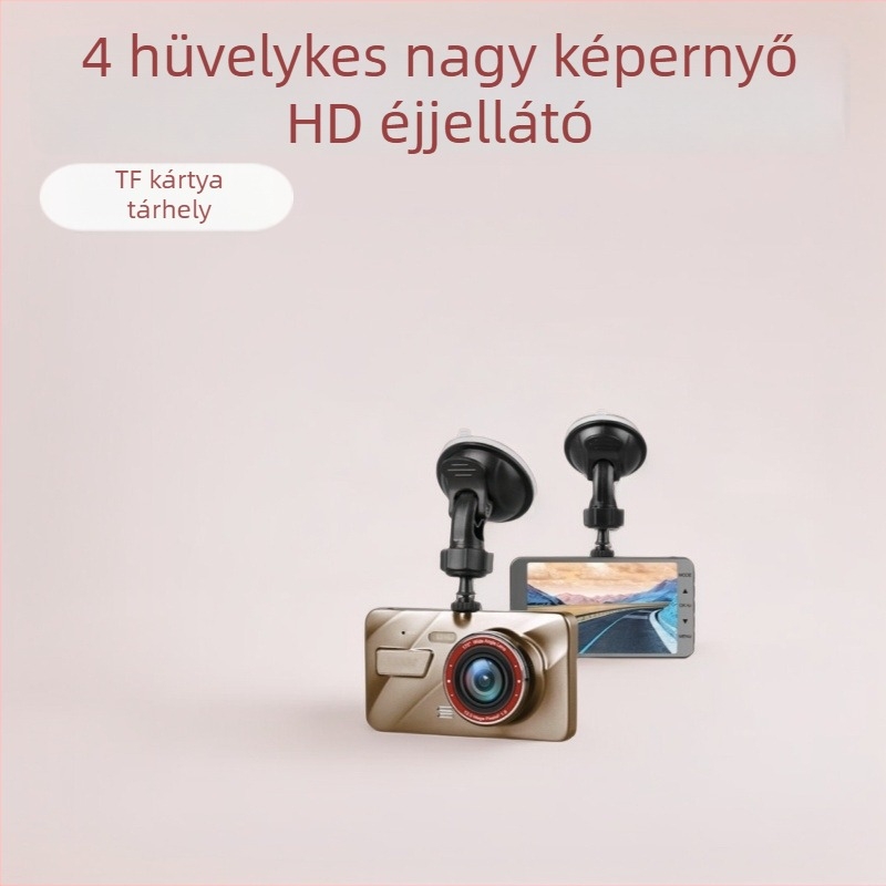 4 hüvelykes autós dash cam cink ötvözetből, HD éjszakai látás, 1080p elő- és hátsó kettős felvétel, ciklikus felvétel