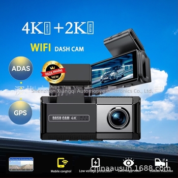4K autós DVR Wi-Fi és GPS-szel, parkolási mód, ADAS, elő- és hátsó kettős felvétel, 170° széles látószög, 3,5 hüvelykes érintőképernyő