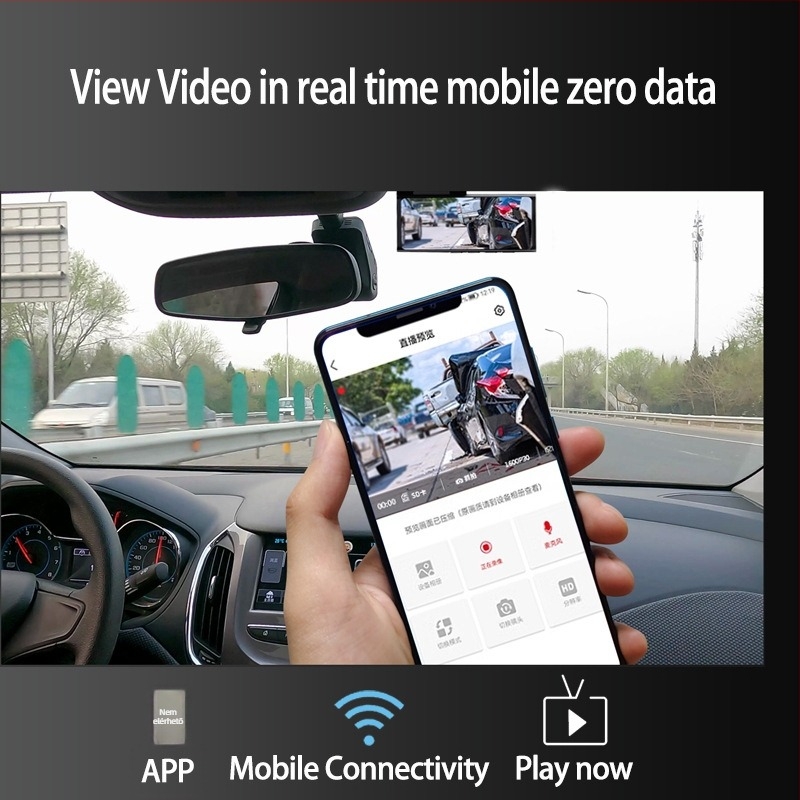 4K-s autó DVR kettős lencsével, elő- és hátsó kamera, éjszakai látás, Wi‑Fi, 170°-os látómező