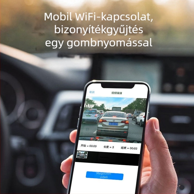 WiFi autós videórögzítő elülső és hátsó dupla lencsével, 1080p HD éjszakai látás, GPS, DVR, vezeték nélküli, telepítés nélkül