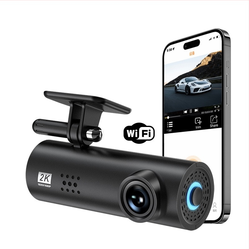 Autós dash kamera Wi‑Fi-vel, 2K HD, éjjellátás, 170°-os széles látószög, 24 órás parkolási monitorozás