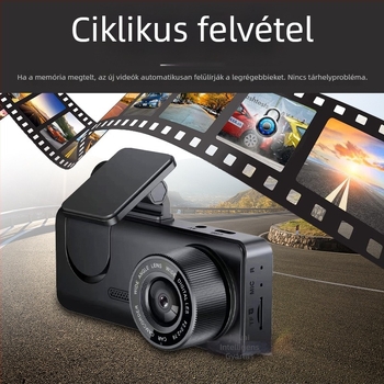 Háromlencsés autóregisztrátor, 2 hüvelykes kijelző, 1080P éjjellátás, elöl-hátul felvétel Wi‑Fi kapcsolattal