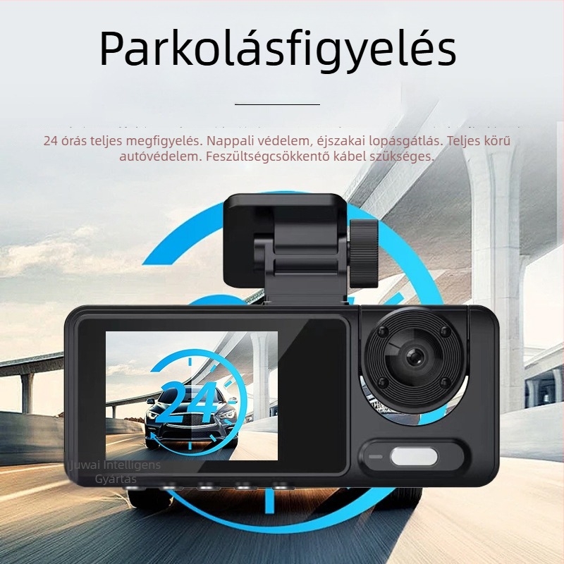 Háromlencsés autóregisztrátor, 2 hüvelykes kijelző, 1080P éjjellátás, elöl-hátul felvétel Wi‑Fi kapcsolattal