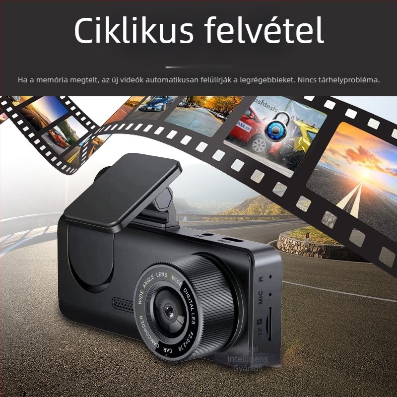 Háromlencsés autóregisztrátor, 2 hüvelykes kijelző, 1080P éjjellátás, elöl-hátul felvétel Wi‑Fi kapcsolattal