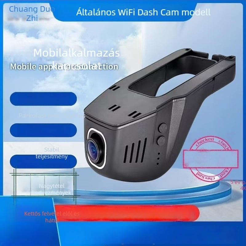 U-alaku rejtett autó dashcam Wi‑Fi-vel, 4K/1080p felvételi módok, 170° látószög, ciklikus felvétel és parkoló megfigyelés