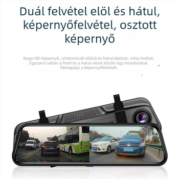 4K visszapillantó tükör dash kamera ADAS-szal, elülső és hátsó kettős felvétel, Wi‑Fi, ciklikus felvétel