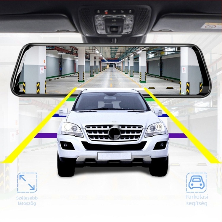 4K visszapillantó tükör dash kamera ADAS-szal, elülső és hátsó kettős felvétel, Wi‑Fi, ciklikus felvétel