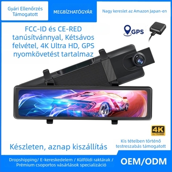 Autós dash cam kettős felvétellel, 4K elöl-hátul, GPS, 170° látómező, TF-kártya támogatás, F1.8 objektív