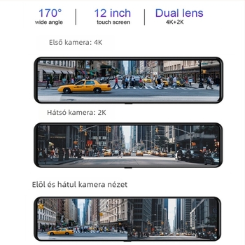 Autós dash cam kettős felvétellel, 4K elöl-hátul, GPS, 170° látómező, TF-kártya támogatás, F1.8 objektív