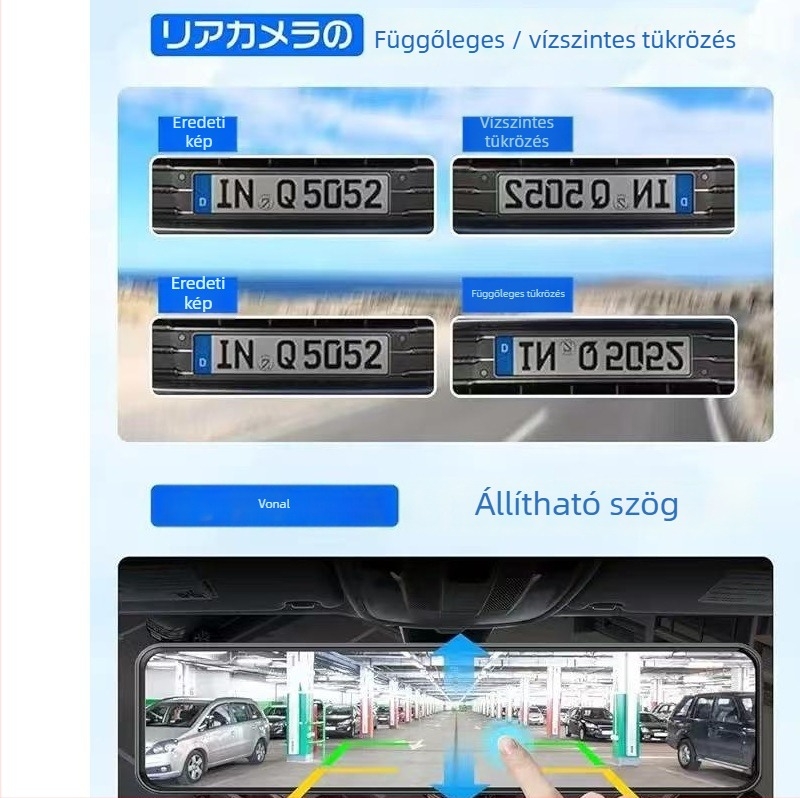 Kétlencsés visszapillantó tükrös autós kamera, 2160p, 170° látószög, 12-inch érintőképernyő, ciklikus felvétel