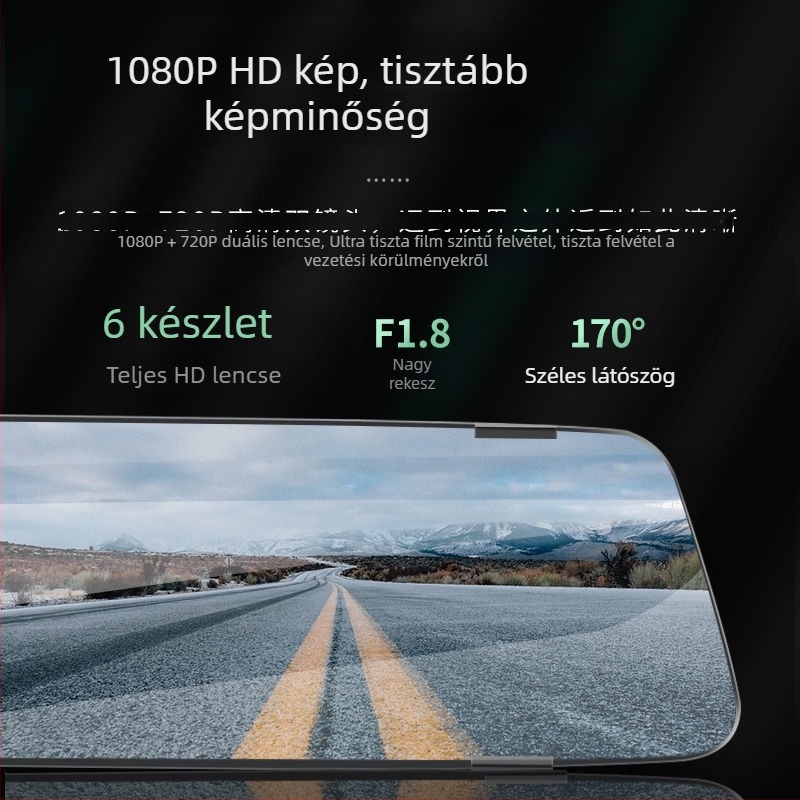 Autós DVR 170°-os széles látószöggel, első és hátsó duál felvétel, 1080p, kijelző nélküli, TF-kártya támogatás, tükrös felszerelés