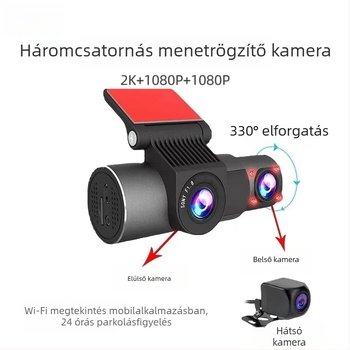 Haoli valódi 4K háromlencsés autós dash kamera, képernyő nélkül, Wi‑Fi, 360° felvétel: előre, belső és hátsó kamera, éjszakai látás