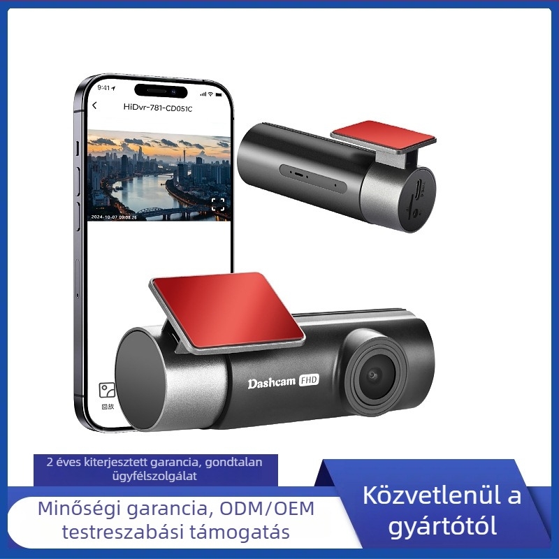 1080p autós kamera 160°-os látószöggel, parkolásfigyelés, Wi-Fi, első szélvédőre szerelhető