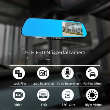 Klasszikus 4,3 hüvelykes visszapillantó tükör dash cam kettős felvétellel