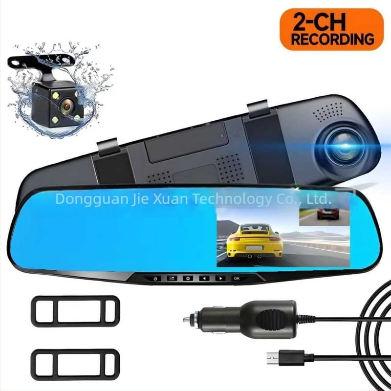 Klasszikus 4,3 hüvelykes visszapillantó tükör dash cam kettős felvétellel