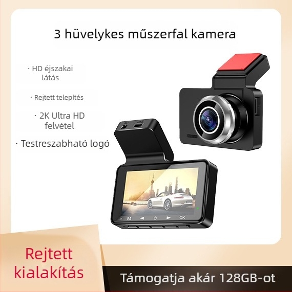 Visszapillantó tükrös dash cam elő- és hátsó felvétellel, 1440p, 140° látószög, F1.8 rekesz, 128GB, ciklikus felvétel