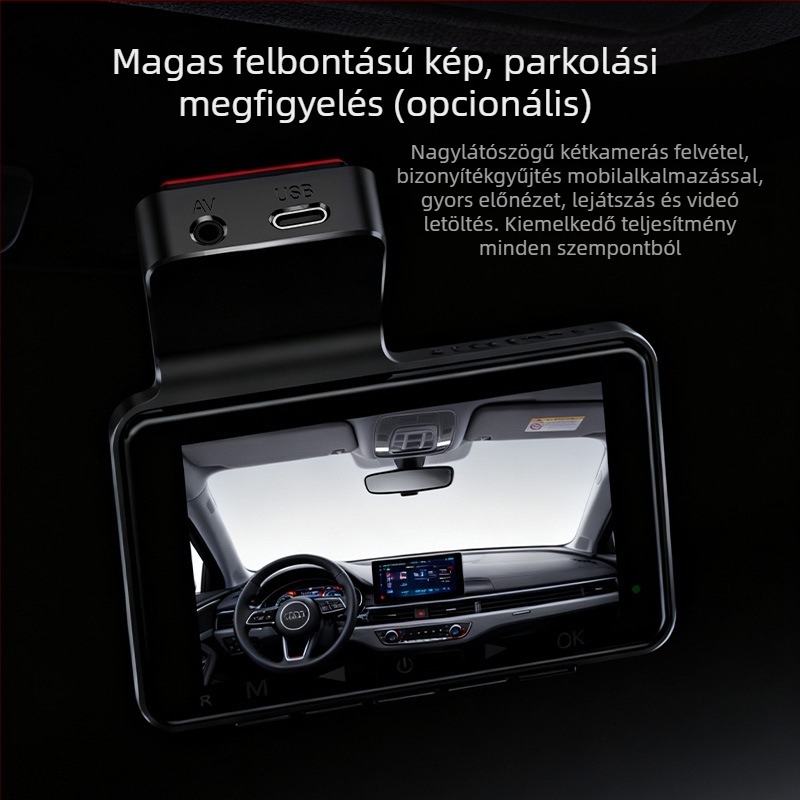 Visszapillantó tükrös dash cam elő- és hátsó felvétellel, 1440p, 140° látószög, F1.8 rekesz, 128GB, ciklikus felvétel