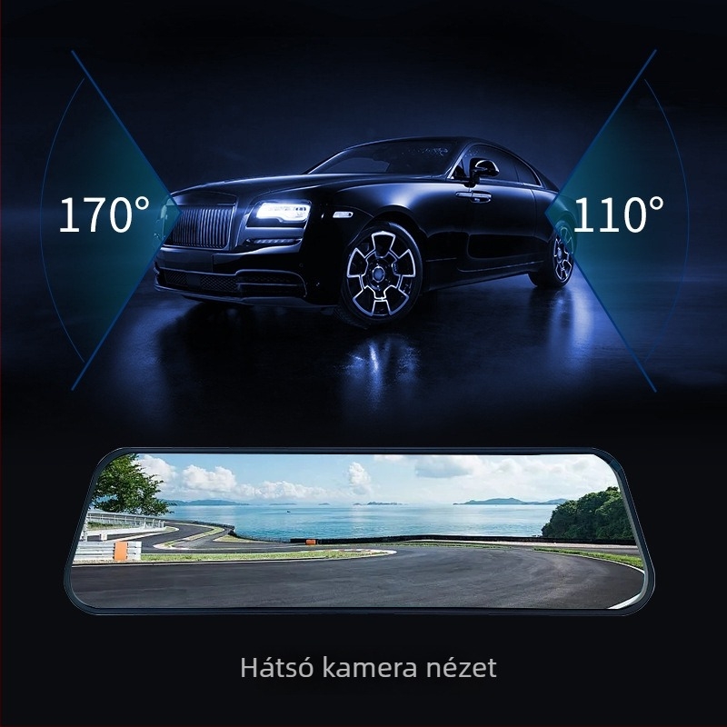 V801080P Kétlencsés hátsó tükrös dash cam, 9,66 hüvelykes kijelző, elülső és hátsó felvétel