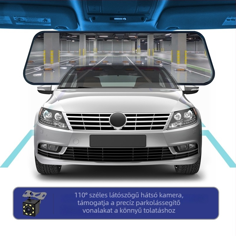 V801080P Kétlencsés hátsó tükrös dash cam, 9,66 hüvelykes kijelző, elülső és hátsó felvétel