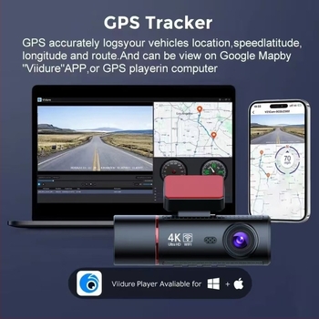 4K autós DVR háromlencsés felvétellel, WIFI összeköttetéssel, 170° látószög, F2.0 apertúra, 2160p felvétel