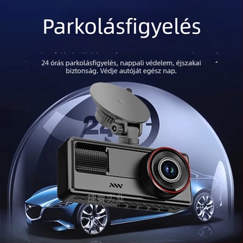 Háromlencsés autós dashcam, 2 hüvelykes kijelző, Wi-Fi, HD éjszakai felvétel, elő- és hátsó felvétel
