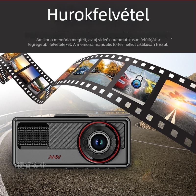 Háromlencsés autós dashcam, 2 hüvelykes kijelző, Wi-Fi, HD éjszakai felvétel, elő- és hátsó felvétel