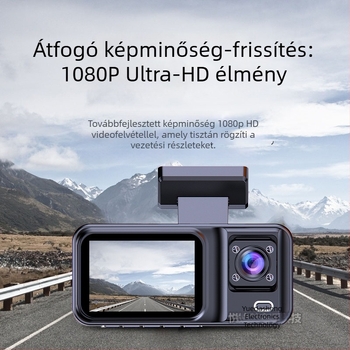 2 hüvelykes autós DVR elő- és hátsó háromlencsés felvétellel, HD, Wi‑Fi, hátrameneti kép