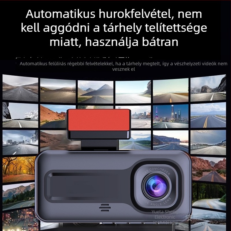 2 hüvelykes autós DVR elő- és hátsó háromlencsés felvétellel, HD, Wi‑Fi, hátrameneti kép