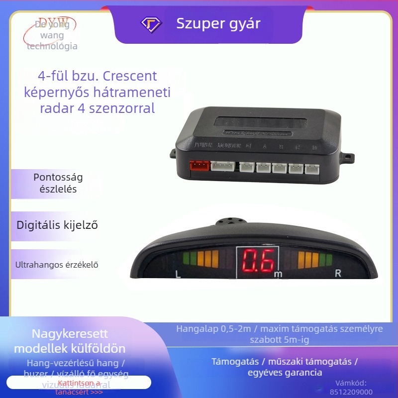 Parkoló szenzor LED hátrameneti radarral, digitális kijelzővel, 4 szenzor, 12V, 2,5 m-es hatótávolság, modell A43-2