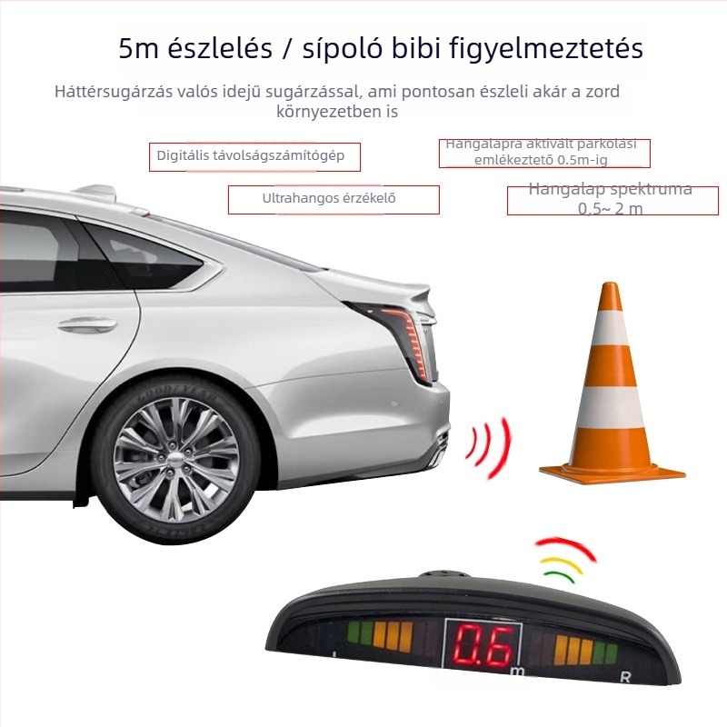 Parkoló szenzor LED hátrameneti radarral, digitális kijelzővel, 4 szenzor, 12V, 2,5 m-es hatótávolság, modell A43-2