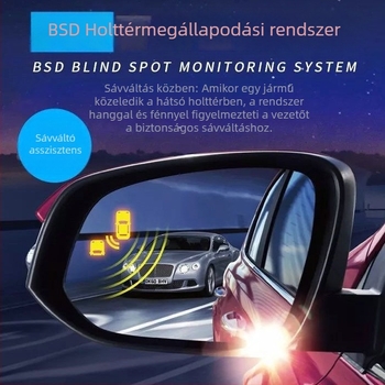 Hátsó visszapillantó tükör radaros tolató és holttér-figyelő rendszer, modell B8, 12V tápegység, 8–15 m érzékelési tartomány, csengő riasztás