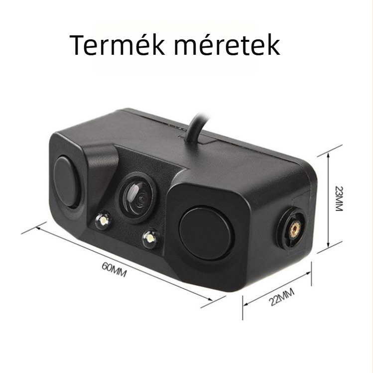 3-in-1 vizuális tolató radar kamerával és csengővel, 12V, 2W, 2 szenzor, észlelési távolság 2,5 m
