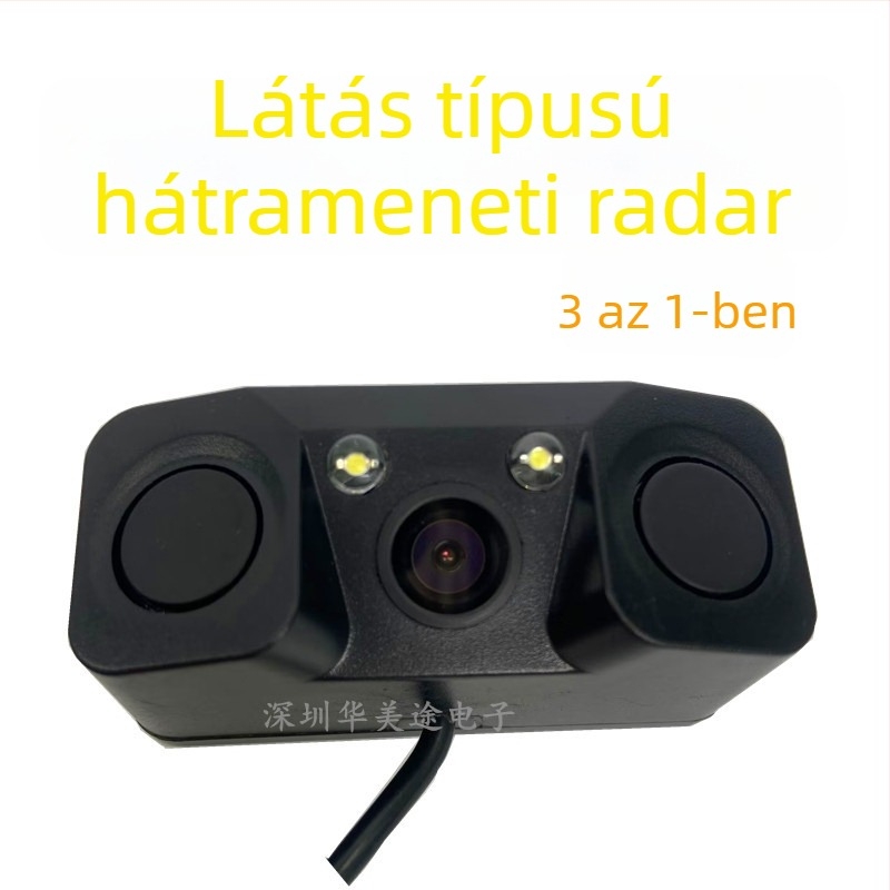 3-in-1 vizuális tolató radar kamerával és csengővel, 12V, 2W, 2 szenzor, észlelési távolság 2,5 m
