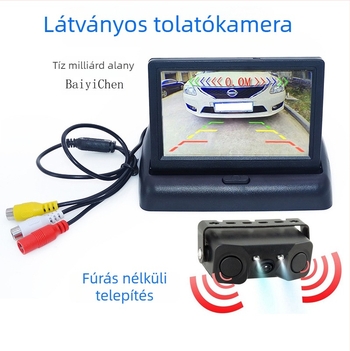 Autó vizuális tolató radar három egyben kamera, fúrás nélkül, univerzális hátramenet radar, 12V, IP68, 170° látómező, 960 felbontás, AHD/CVBS